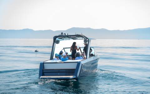 group on a boat on lake tahoe